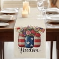 thumbnail image 3 of Independence Day 48 Inch Table Runner, Spring Roses Flowers US Flag Rustic Plants Farmhouse Dresser Scarf Cotton & Linen Tablerunner for Dining/Kitchen Island/Holiday Party Décor 13" x 48", 3 of 9