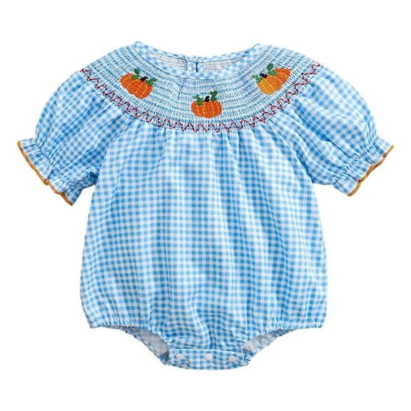 Weebloom Halloween Girls Rompers Bodysuits Casual Short Sleeve Top With Pumpkin Embroidery Collar Kids Jumpsuits Outwear,2-3 Years