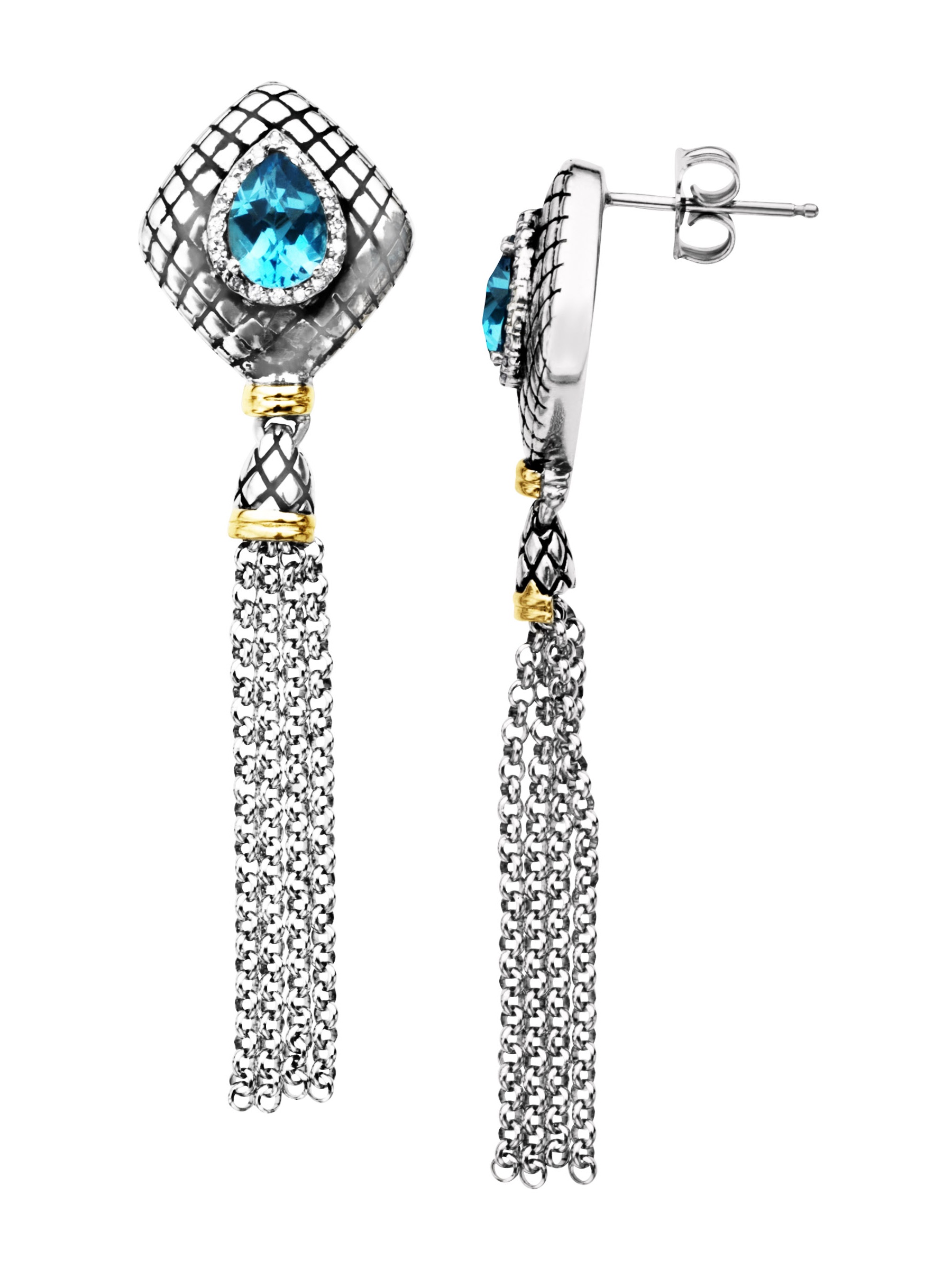 2 ct Natural Swiss Blue Topaz and 1 8 ct Diamond Drop Earrings in Sterling Silver and 14kt Gold by Richline Group