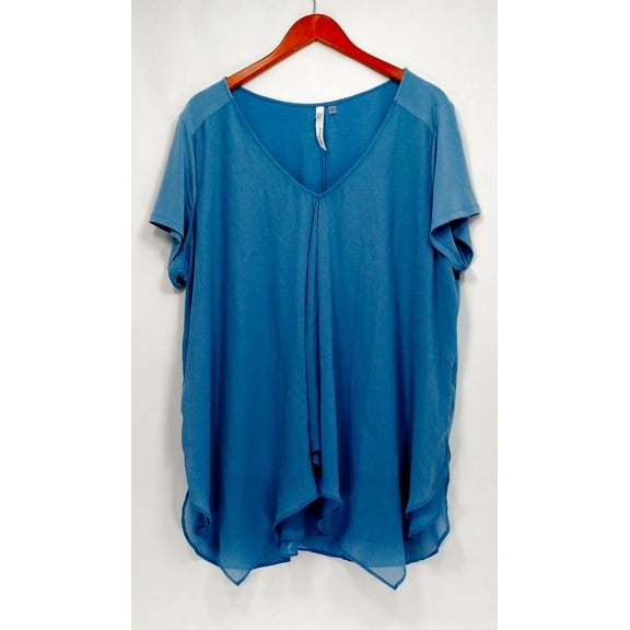 NY Collection Womens Mixed Media Knit Blouse, Blue, 2X