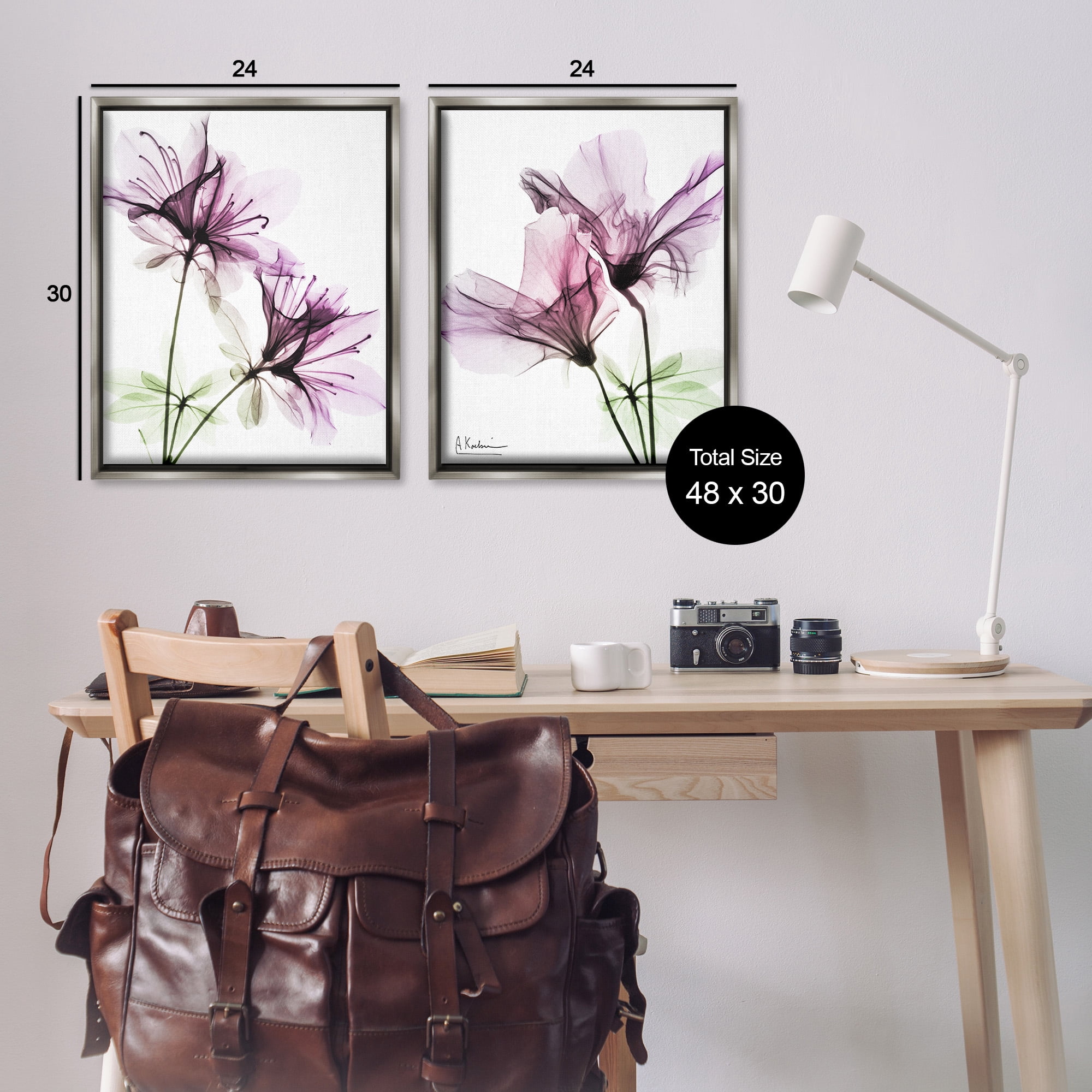 Stupell Industries Purple Flower Bloom Design Botanical & Floral Photography Gray Floater Framed Canvas Art Print Wall Art, 25 x 31, Set of 2