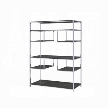Newboti Furniture Rustic Grey Oak and Chrome 8-Shelf Bookshelf 62078