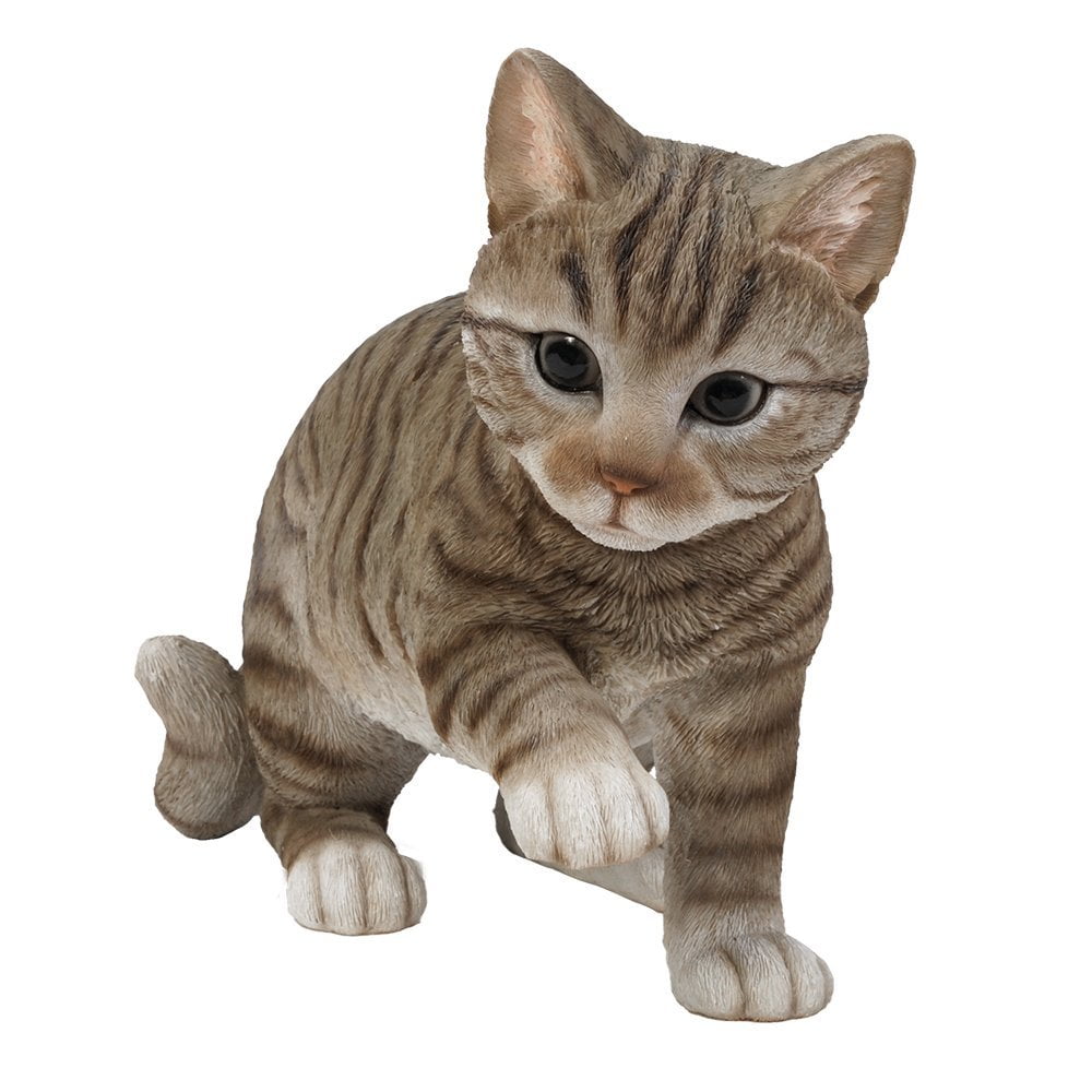 grey tabby cat statue