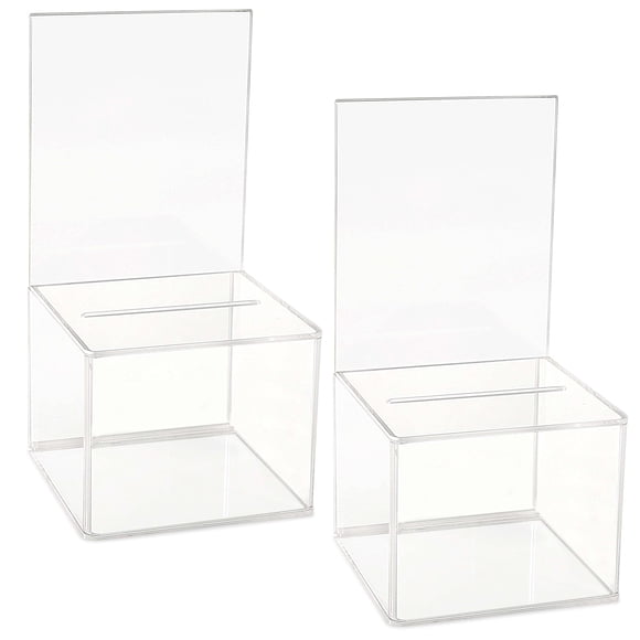 Acrylic Charity Donation Ballot box Fundraising Coin collection Tip box 5" x 5" x 4" office Suggestion Box Piggy Bank ticket bucket with 4" x 6" Sign Poster Display area(2 Pack)