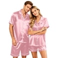 thumbnail image 2 of Dwelliawo Silk Pajamas for Men Short Sleeve Button Up Mens Silk Pajama Set for Summer Pjs Pink L, 2 of 6
