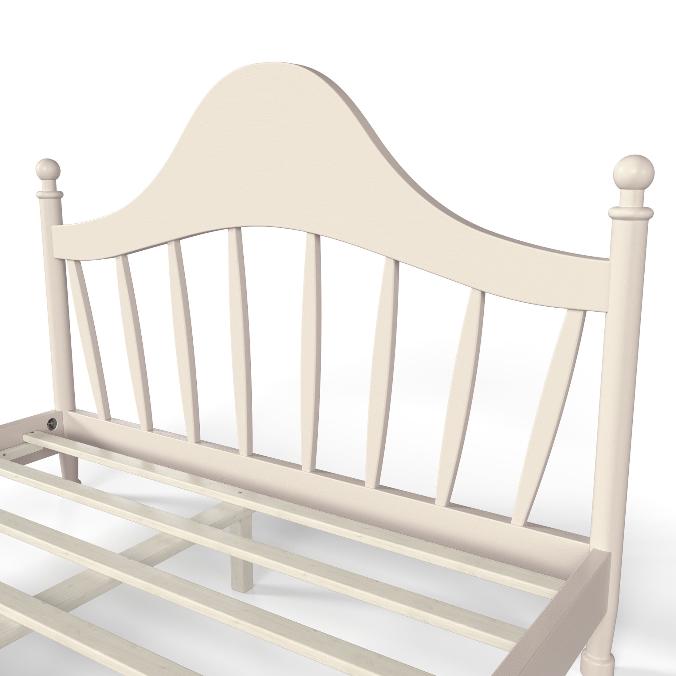 GDF Studio Queen Size Platform Bed with Curved Headboard, Solid Pine Frame, Slatted Support, Beige