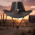 thumbnail image 5 of Slccxzc Classic Cowboy Hat PU Leather Jazz Hat Wide Brim Western Cowgirl Hat with Bullhead Badge for Outdoor, 5 of 7