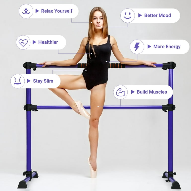 Gymax Freestanding Ballet Barre Double Stretching Adjustable Dance Bar Purple Walmart