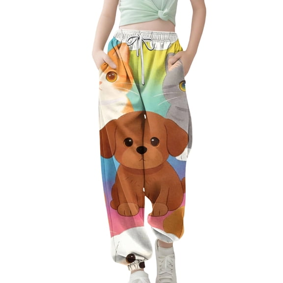 Ruyang Toddlers Cute Animal Print Pants Summer Elastic Waist Baggy Casual Pants Outdoor Jogger Trousers with Pockets