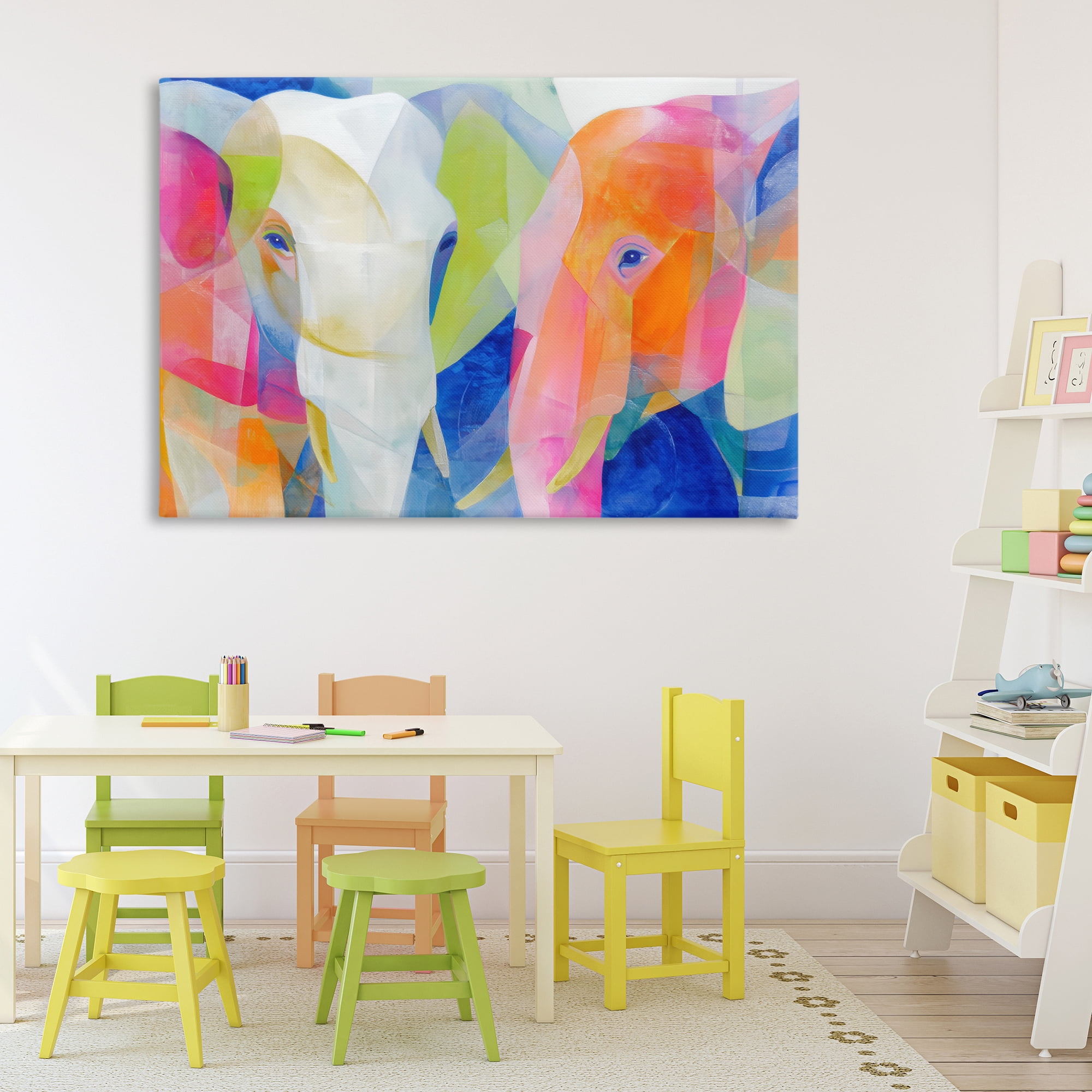 Stupell Industries Two Elephants Geometric Composition Canvas Wall Art, design by Chromatic Storm Studio