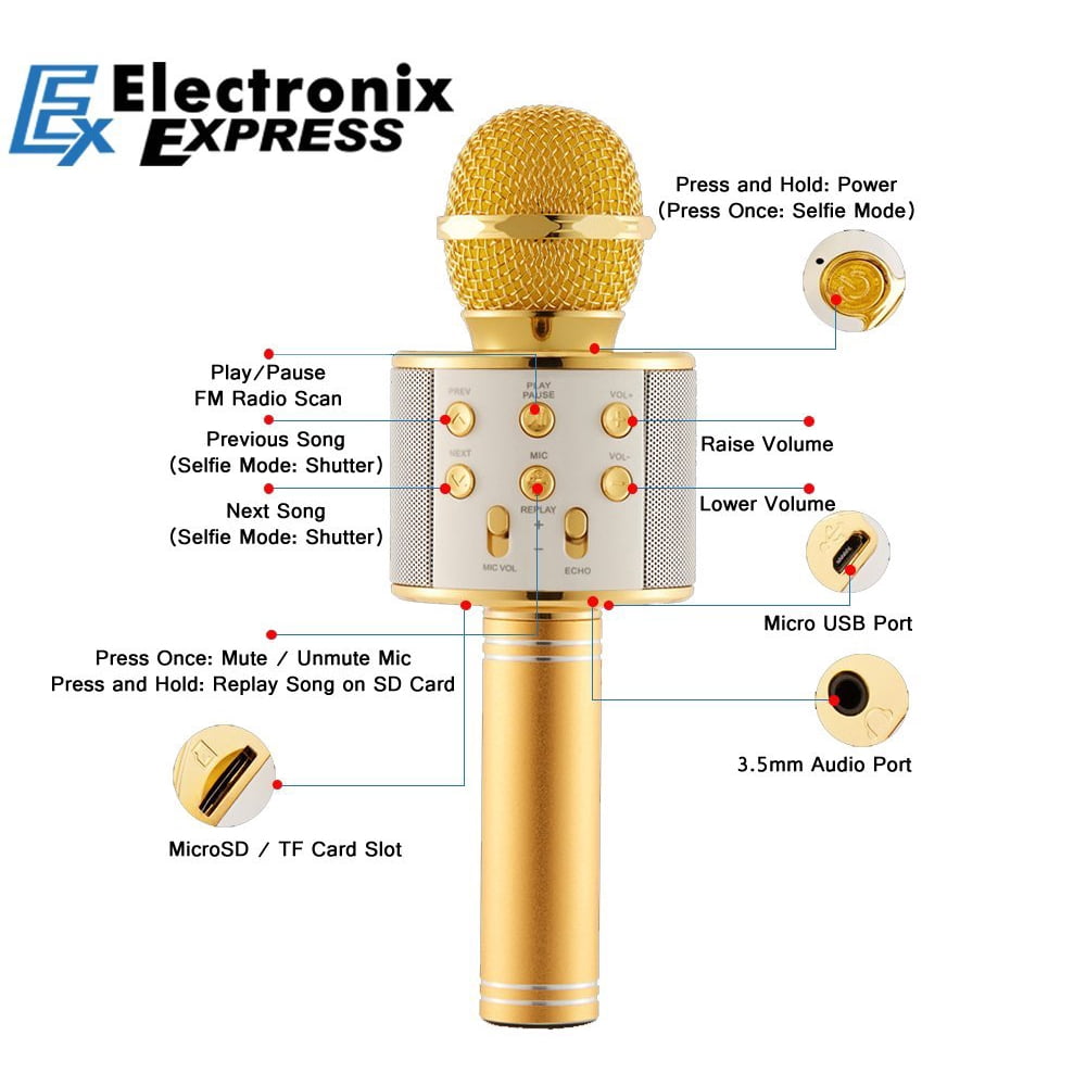 Bluetooth Enabled Rechargeable Wireless Karaoke Microphone With Built In Speaker 0053