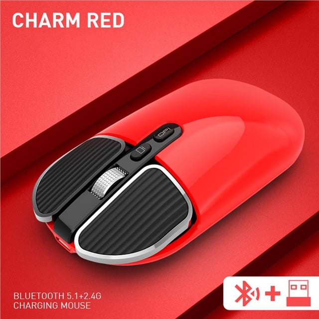 stanreset Bluetooth Wireless Mouse 2.4G/Bluetooth Dual Mode Mouse Quiet Mouse for Home Office Red