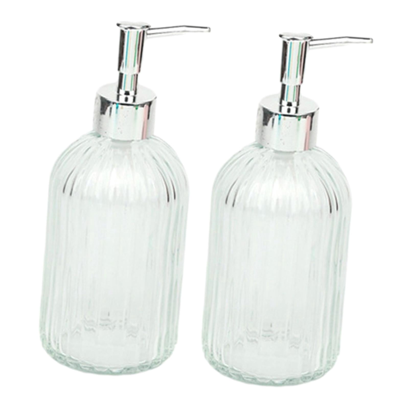 Fiocias 2 Pieces Glass Hand Dish Soap Dispenser Bathroom Liquid Container Leakproof Body clear