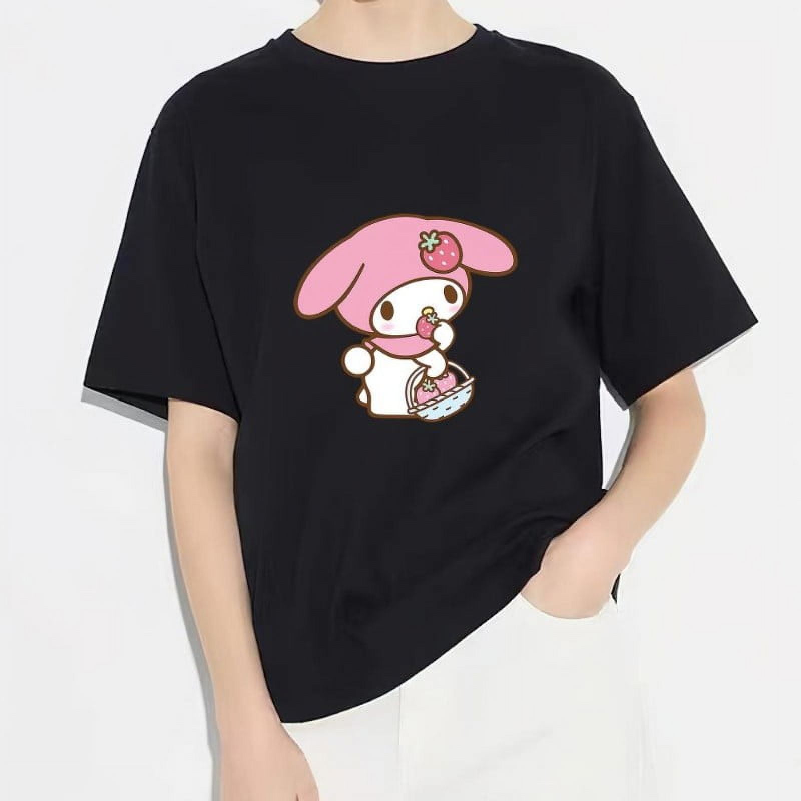 Hello Kitty & Friends Kuromi - Camiseta Negra De Manga Corta Para Mujer | Camiseta Gráfica | Camiseta De Personajes De Sanrio, My Melody, Cinnamoroll | Ropa Retro De Anime, Negro, S
