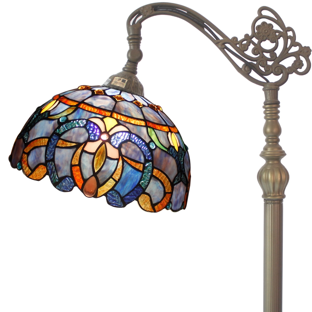 Tiffany Floor Lamp 64" Tall Industrial Pole Vintage Boho Stained Glass Standing Corner Bright Reading LED Light Arched Rustic Gooseneck Adjustable Living Room Kids Bedroom Farmhouse Office WERFACTORY