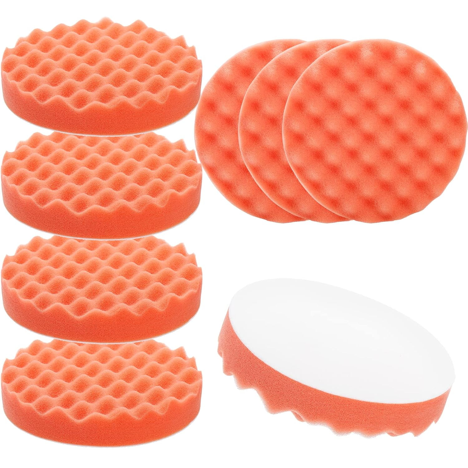 ABPETE  8 Pack 6" Buffing Polishing Pads Waffle Buffing Pads, Orange Microfiber Buffing Pads Cutting Polishing Pad, Foam Polish Pad for Car Buffer Polisher Compounding, Polishing and Waxing