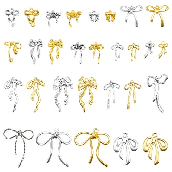 29Pair Mixed Style Alloy Bowknot Bowtie Charms 10-45mm Butterfly Knot Design Pendants Jewelry Necklace Earrings Bracelet DIY Making Findings Crafts