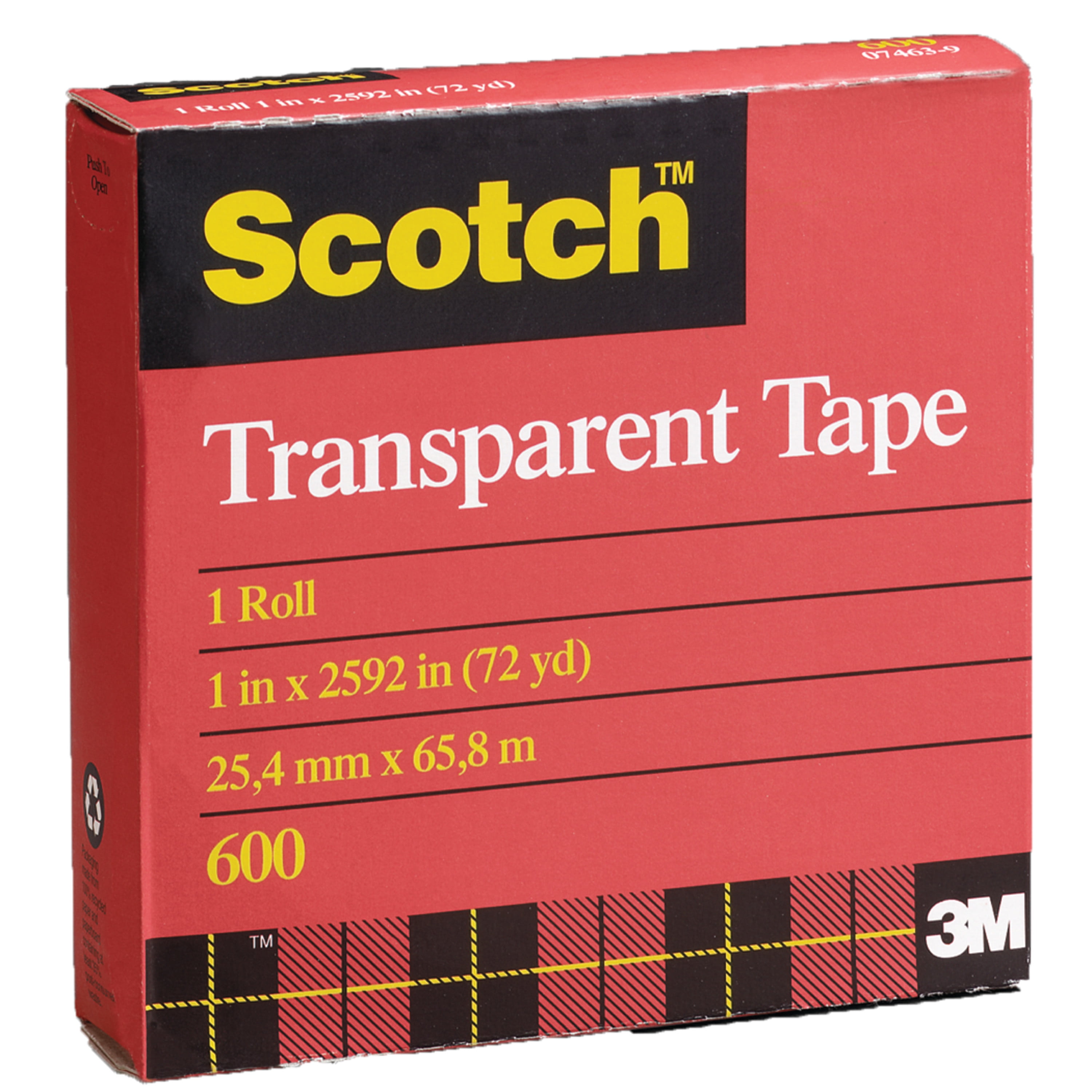 3M 600 Transparent Cellophane Tape, 1/2" x 72 yds., 2/Pkg.