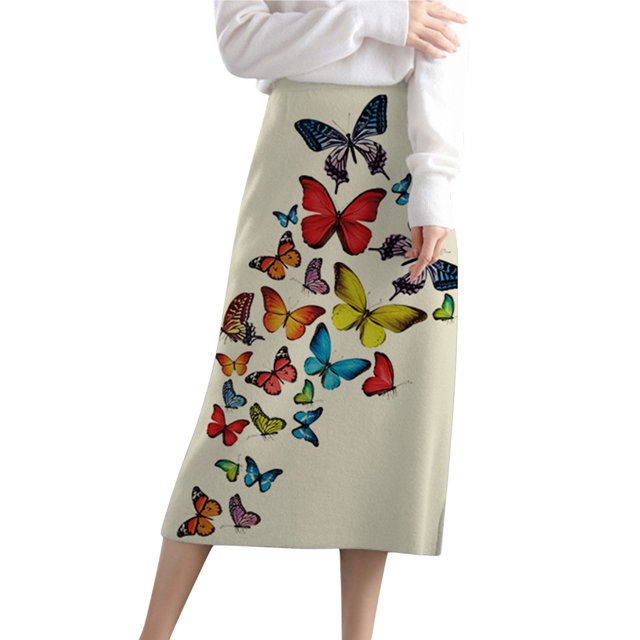 Gibobby faldas cargo Cintura Elástica Lado Dividido Punto Largo Maxi Bodycon Lápiz Falda Cálida Impreso Midi Pull On Calf Longitud Ajuste Lápiz Falda Bottoms(Multicolor, L)