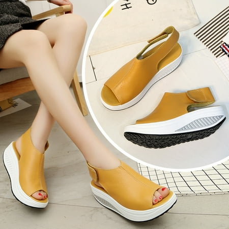 

Yfmall Women s Summer Fashion Faux Leather Peep Toe Wedge Sandals Platform Swing Shoes