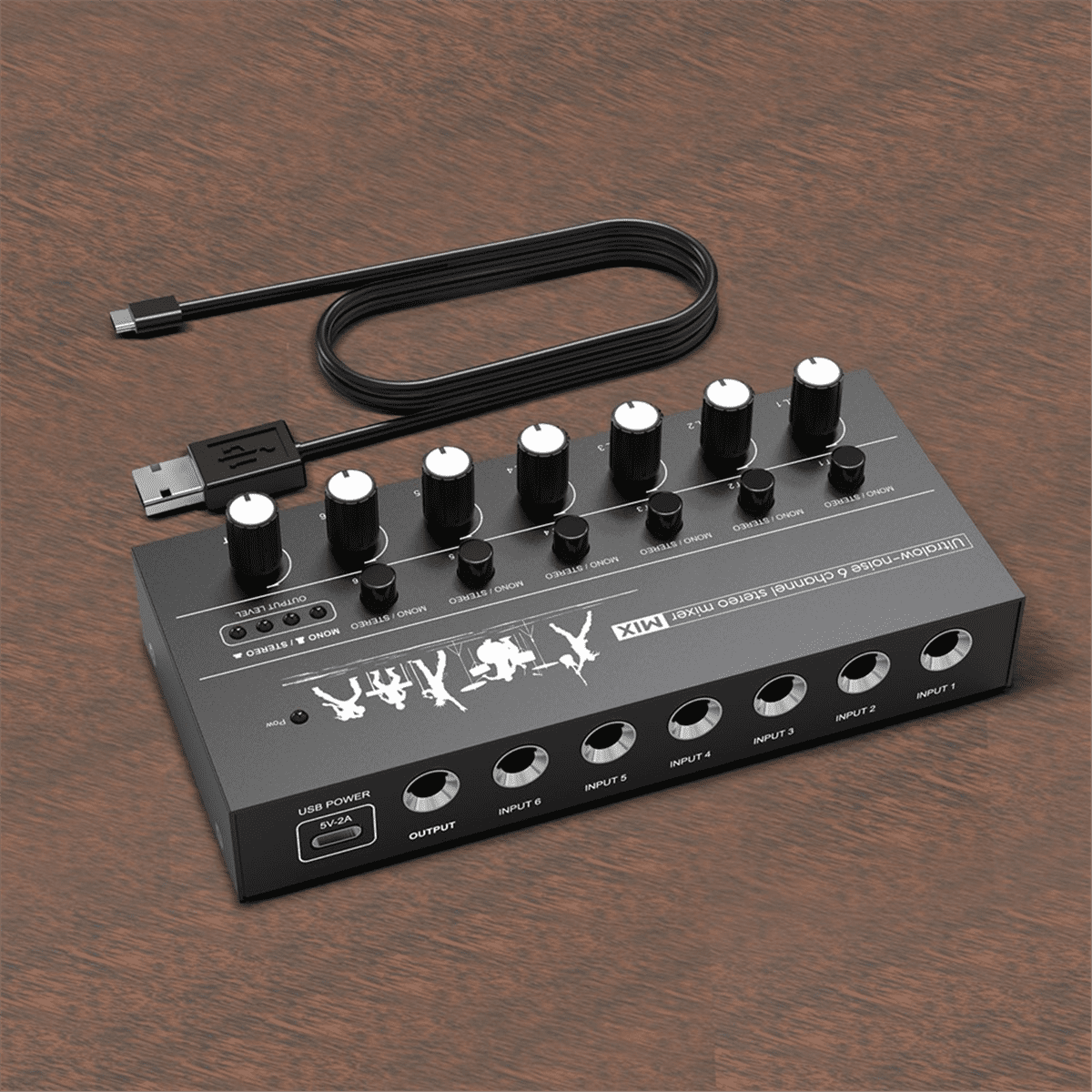 Mini Stereo Audio Mixer 6 Channel Microphone Mixer Instrument Expander for Guitar/Electric Keyboard/Amplifier/Speaker,Black