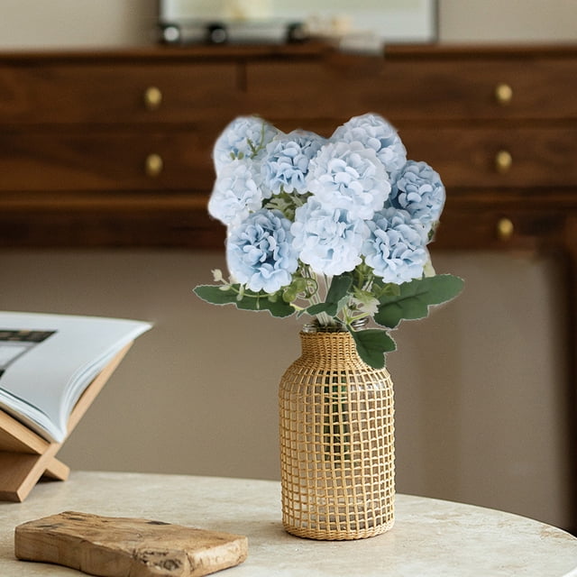 Bola de flor artificial de crisantemo azul claro: ramo de flores falsas para bodas, hogar, decoración interior de hotel, adornos decorativos