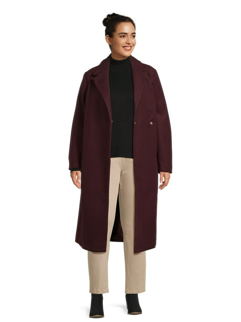 Jason Maxwell Women's and Women's Plus Long Coat with Tie Belt
