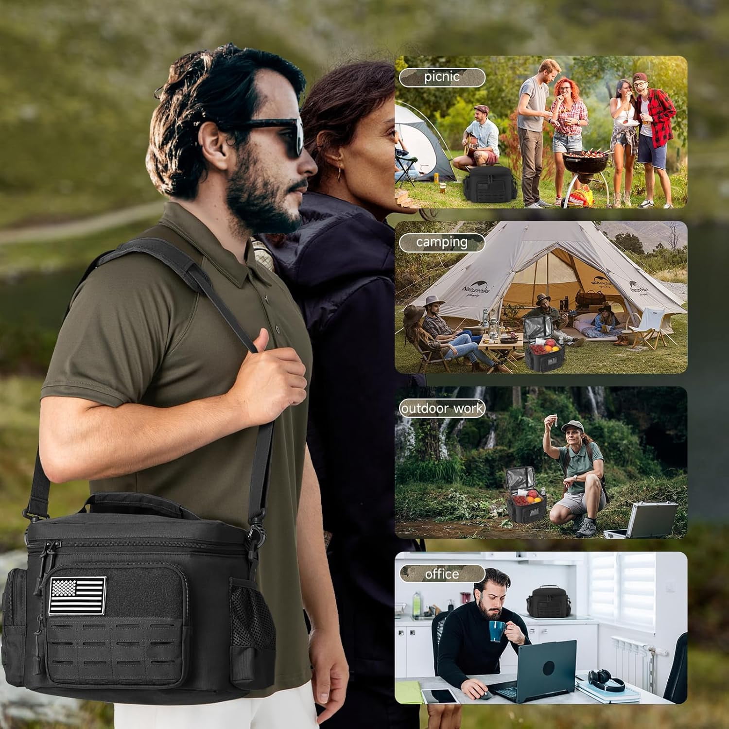 favastee Tactical Lunch Bag for mens Military heavy duty lunch box work Leakproof insulated Durable Thermal Cooler Bag for Adult Meal for Office Camping Picnic Pail MOLLE Webbing