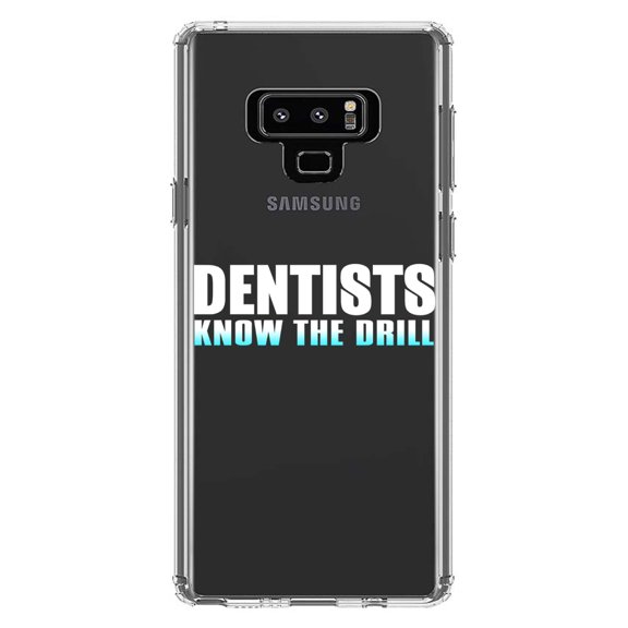 DistinctInk Clear Shockproof Hybrid Case for Samsung Galaxy Note 9 - TPU Bumper Acrylic Back Tempered Glass Screen Protector - Dentists Know the Drill