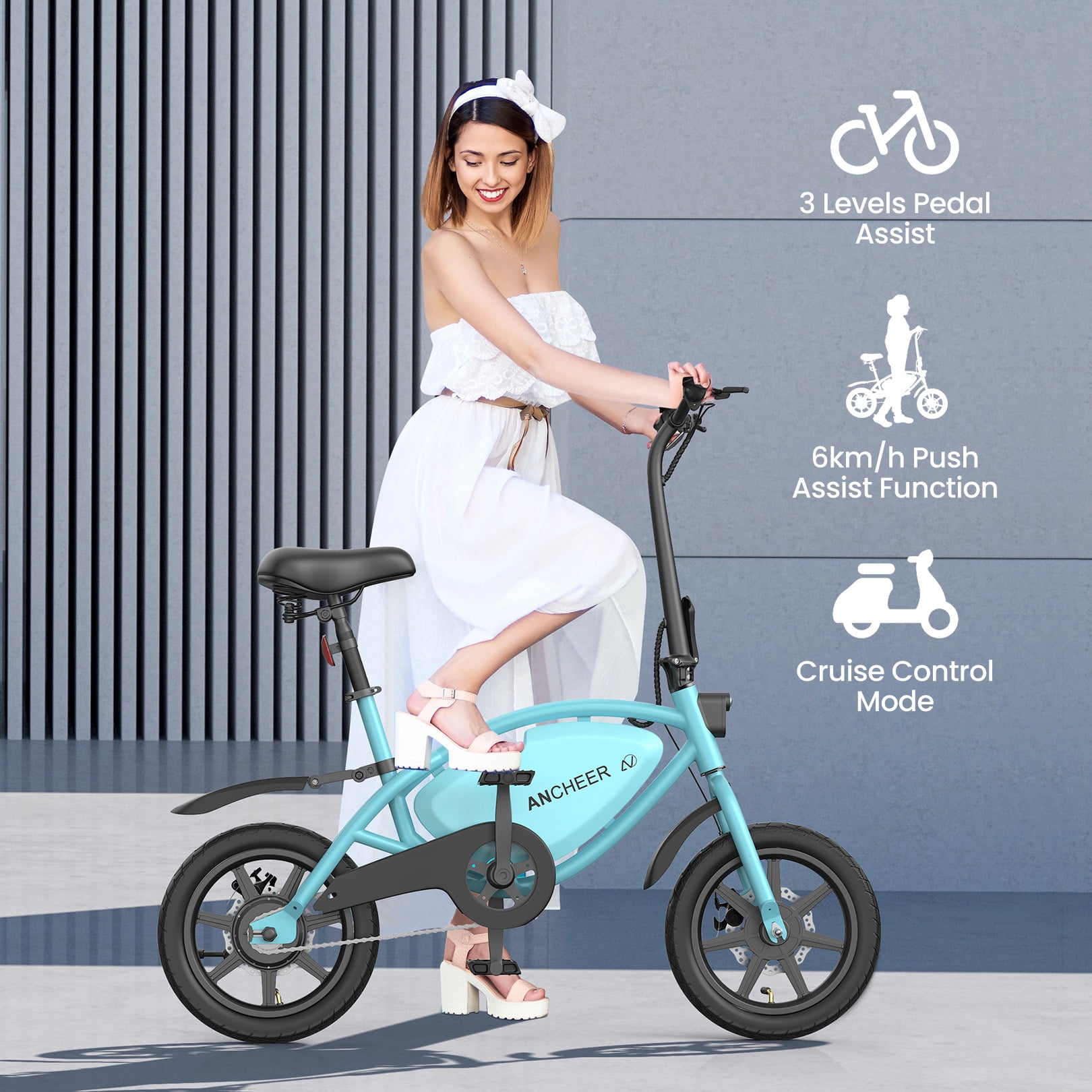ANCHEER 14" Foldable Electric Bike for Adults, Peak 500W Electric Bicycles, 48V 374Wh City Commuter Cruiser Ebikes, 20MPH Compact Electric Mini Bike for Teens, LED Display, UL 2849