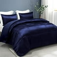 thumbnail image 2 of 3-Piece Reversible Silky Soft Queen Comforter Bedding Set, Luxurious Satin Comforters Full Size with 2 Satin Pillowcases, Lightweight Duvet for All Seasons, Navy, 2 of 8