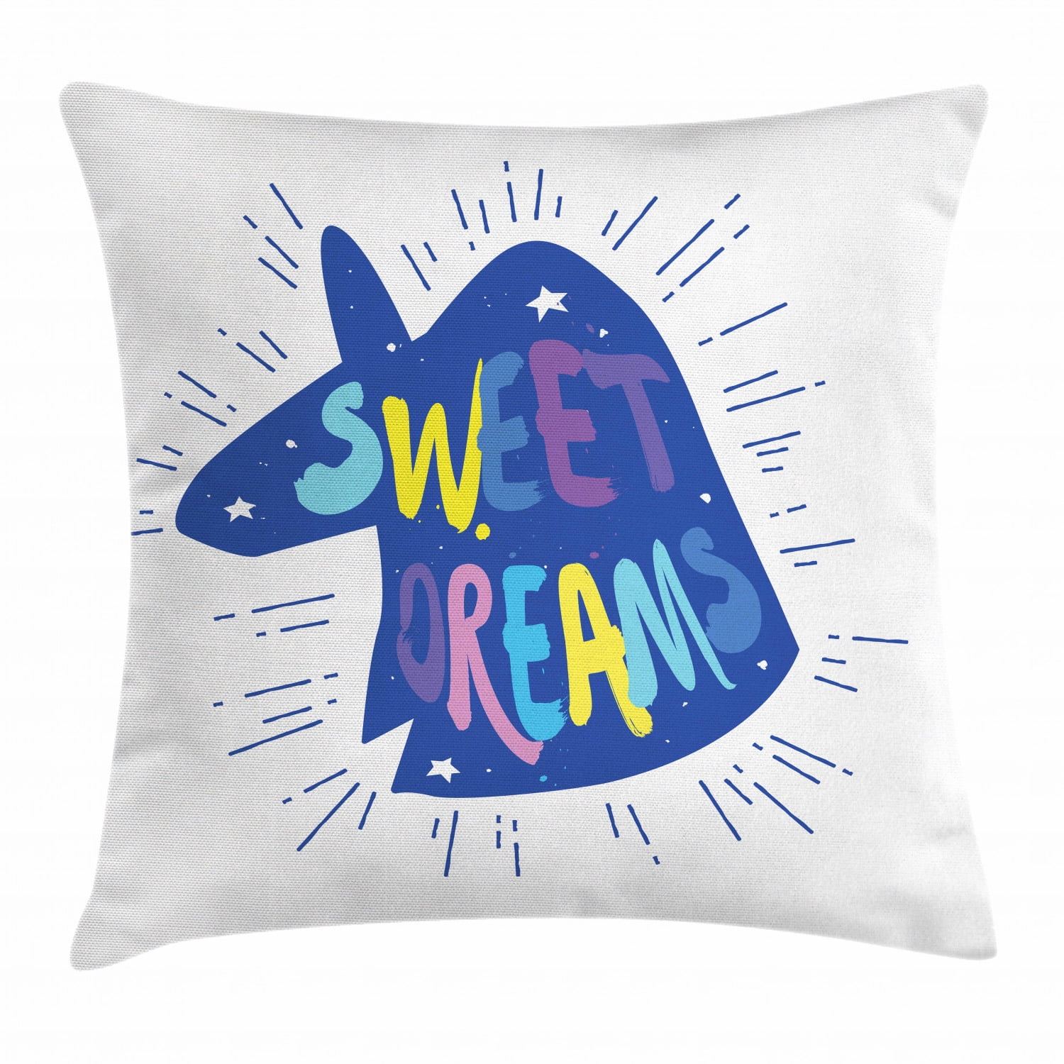 Sweet Dreams Throw Pillow Cushion Cover, Blue Silhouette of Unicorn