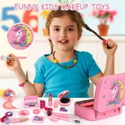 Flybay Kids Makeup Kit for Girls, Princess Toys Washable Makeup Set for Toddlers Children Princess Dress Up Birthday Gifts Toys for 3-12 Year Old Girls