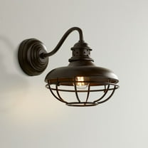 Franklin Iron Works Park Farmhouse Rustic Wall Light Sconce Oil Rubbed Bronze Hardwire 8 1/2" Fixture Gooseneck Arm Metal Cage for "Bedroom Bathroom