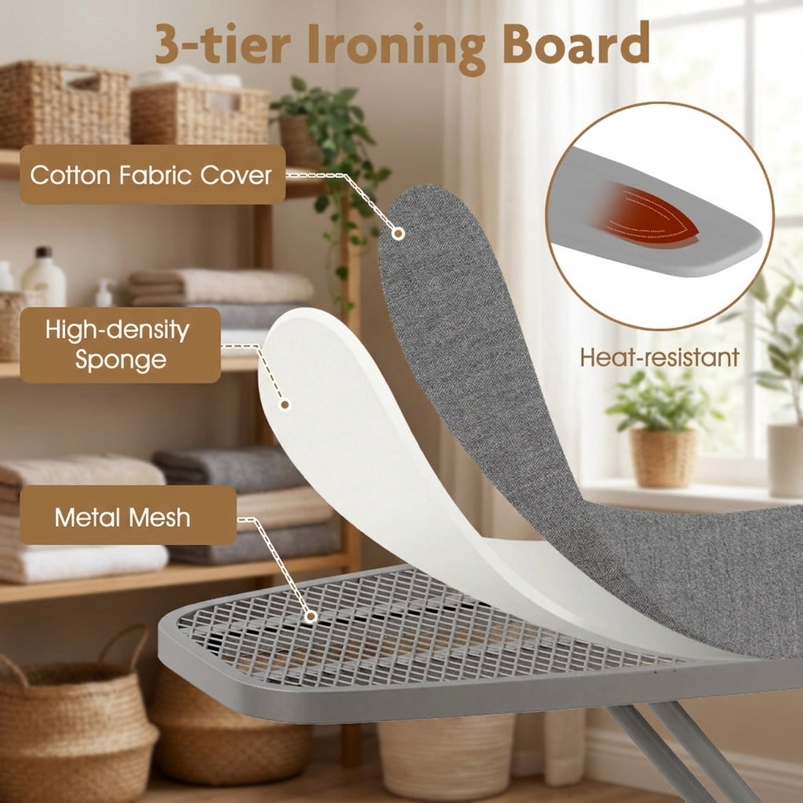 RUIE Over the Door Ironing Board, Space-Saving Foldable Hanging Metal Ironing Board for Small Apartment Dorm Laundry, Gray