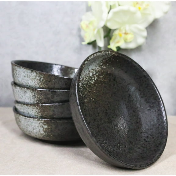 Pack Of 5 Charcoal Grey Tone Hakumu Collection Shallow Bowl Or Deep Plates 10oz