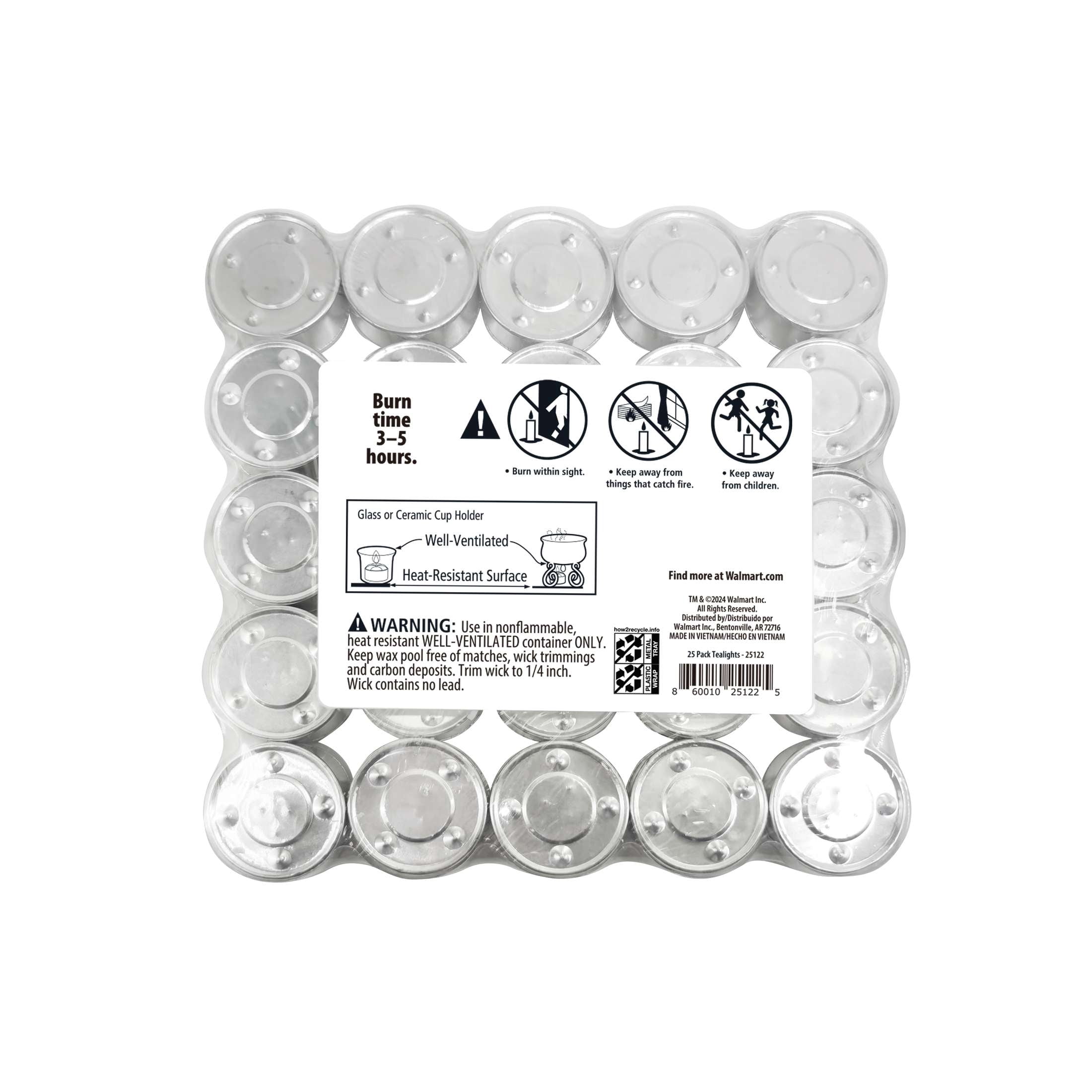 Mainstays White Unscented Indoor/Outdoor Tealight Candles,25 Count