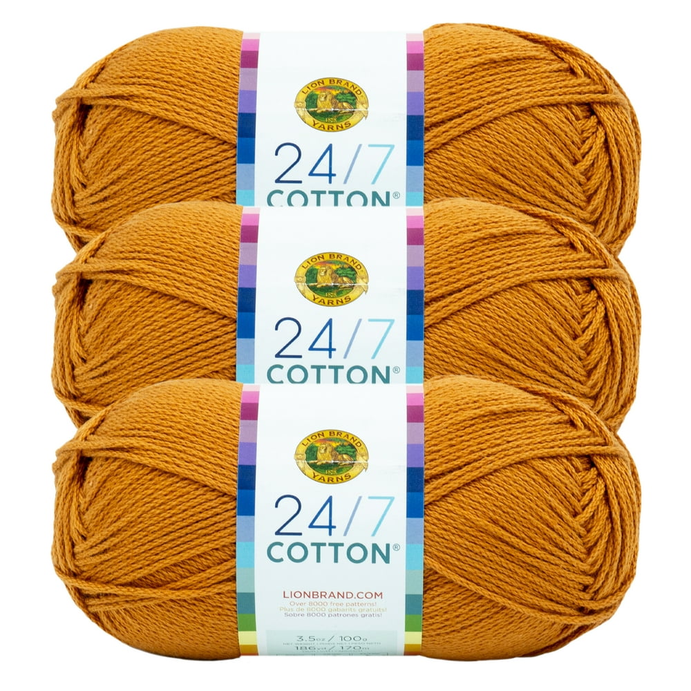 Lion Brand Yarn 24/7 Cotton Amber Mercerized Natural Fiber Medium ...