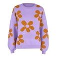 thumbnail image 4 of Suéter de punto de manga larga informal Gibobby con estampado de flores Purple S, 4 of 5