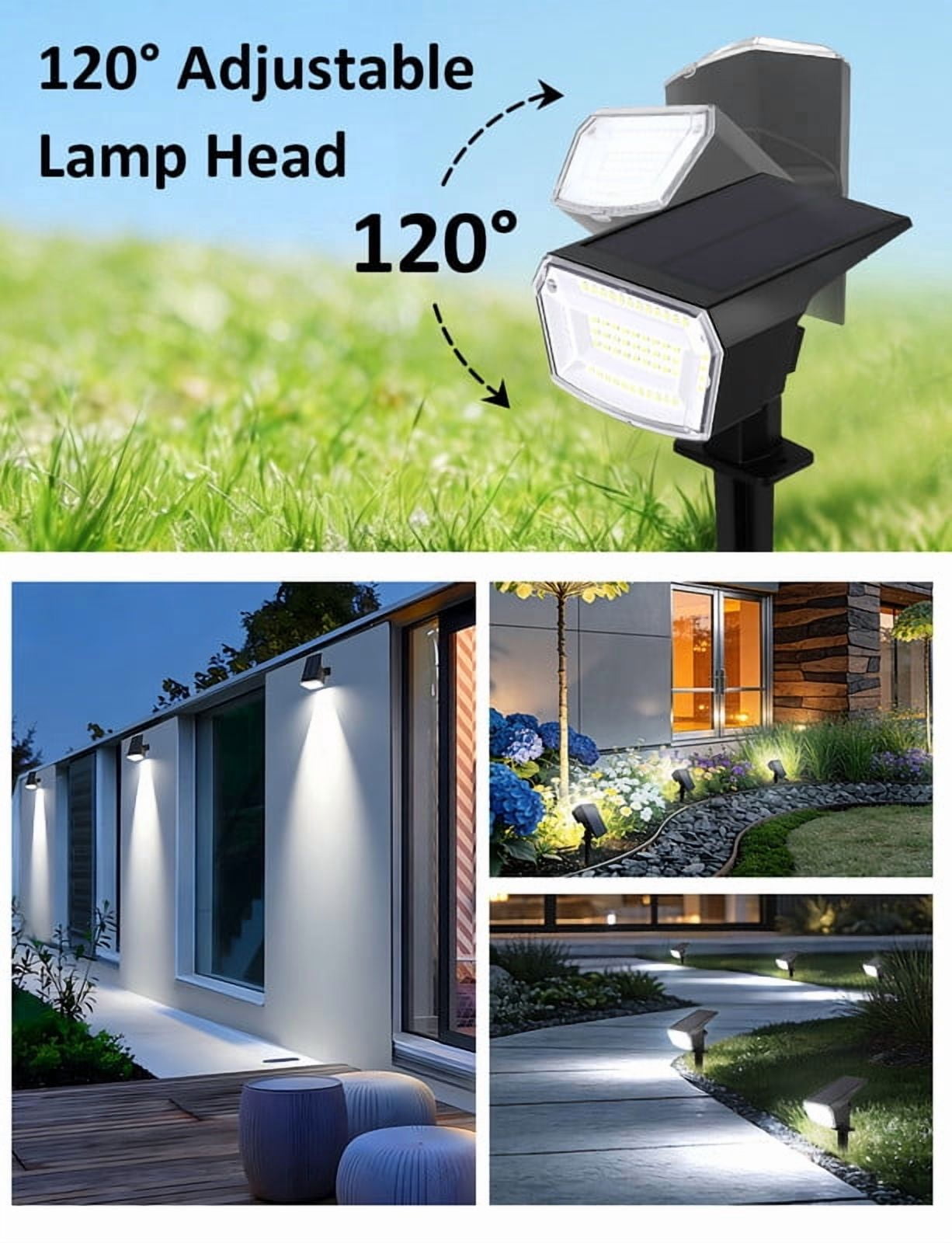 SUNLINKCO Solar Spot Lights Outdoor, 4 Pack Waterproof Solar Powered Garden Lights, 59 LED 4 Lighting Modes, 6500K Daylight, 2-in-1 Auto On/Off Wall Light, Outside Landscape Lighting for Yard Pathway
