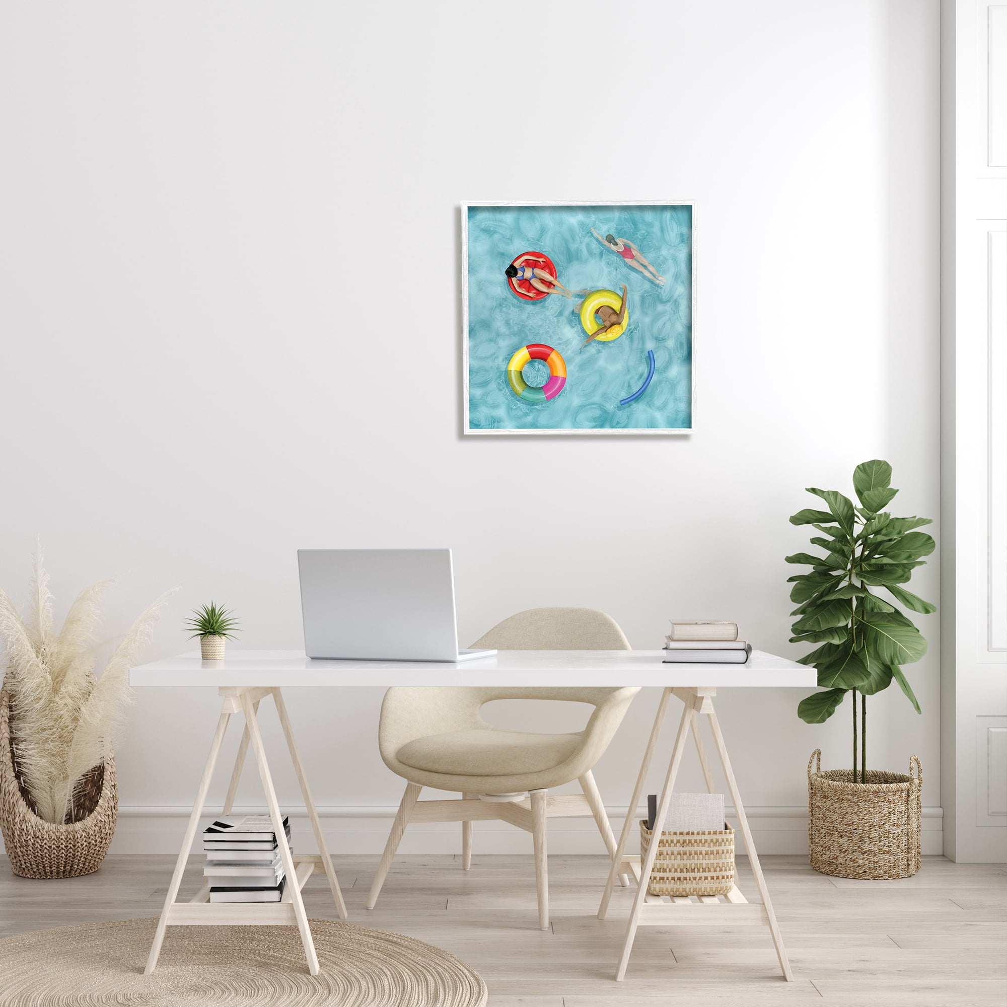 Grace Popp Swimmers In Pool Inner Tube Cool Blue Water 24 in x 24 in Framed Painting Art Prints, by Stupell Home Décor
