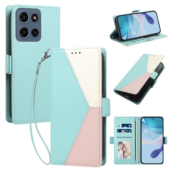 for Motorola Moto G 2026 Wallet Case Crossbody Strap, 3 Card Holders Kickstand Shockproof TPU Shell PU Leather Magnetic Closure Protective Flip Folio Cover Women Men Wrist Strap, Lightgreen