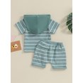 thumbnail image 4 of Suealasg Toddler Baby Boys Summer Outfits Clothes 6M 1T 2T 3T Infant Boys Short Sleeve Stripe Print Hooded T-Shirt Tops +Elastic Shorts 2Pcs Causal Clothing for Kids Boys, 4 of 9