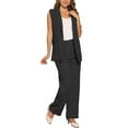 thumbnail image 4 of INSPIRE CHIC Women's 2 Piece Set Casual Outfits Sleeveless Blazer and Wide Leg Dressy Pant Suits L Black, 4 of 6