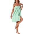 thumbnail image 4 of INSPIRE CHIC Women's Waffle Spa Wrap & Hair Towel Dress Body Wrap Robes Snap Closure Towelling Gym Shower Bathrobe One Size Green, 4 of 6