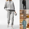 thumbnail image 2 of 2 Pcs/Set Women Top Pants Set Half Zipper High Collar Long Sleeve Thickened Sweatshirt Stretchy Waist Ankle-banded Trousers Sport Fitness Tracksuit, 2 of 8