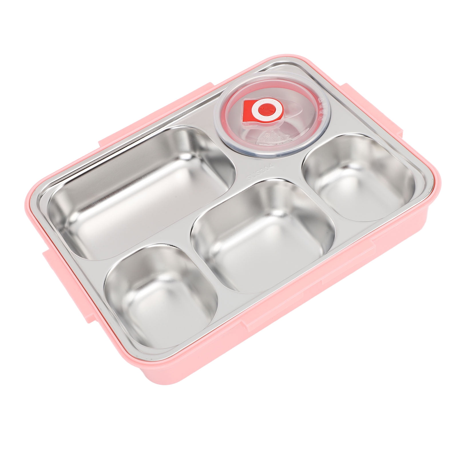 5-Compartment Stainless Steel Lunch Box Set - Heat Preservation Container with Chopsticks & Spoon, Pink
