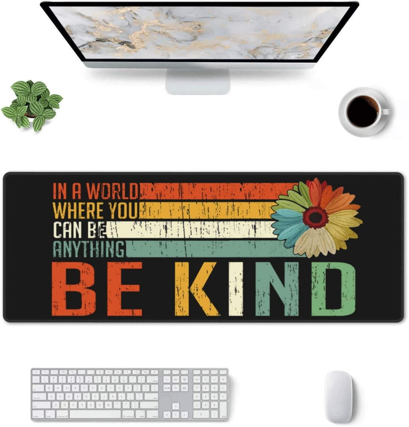 Black Kind World Flower Where Anything Mouse Pad XL Extended Desk Mat, Non Slip Rubber Base Stitched Edge Gaming Pc Desktop Large Mice Pad,31.5 x 11.8 Inch