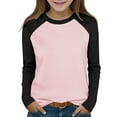 thumbnail image 2 of HAOTAGS Big Girls Boys Raglan Sleeve T-shirts, Color Block Round Neck Undershirts Casual Pullover Top Pink 4 Years, 2 of 9