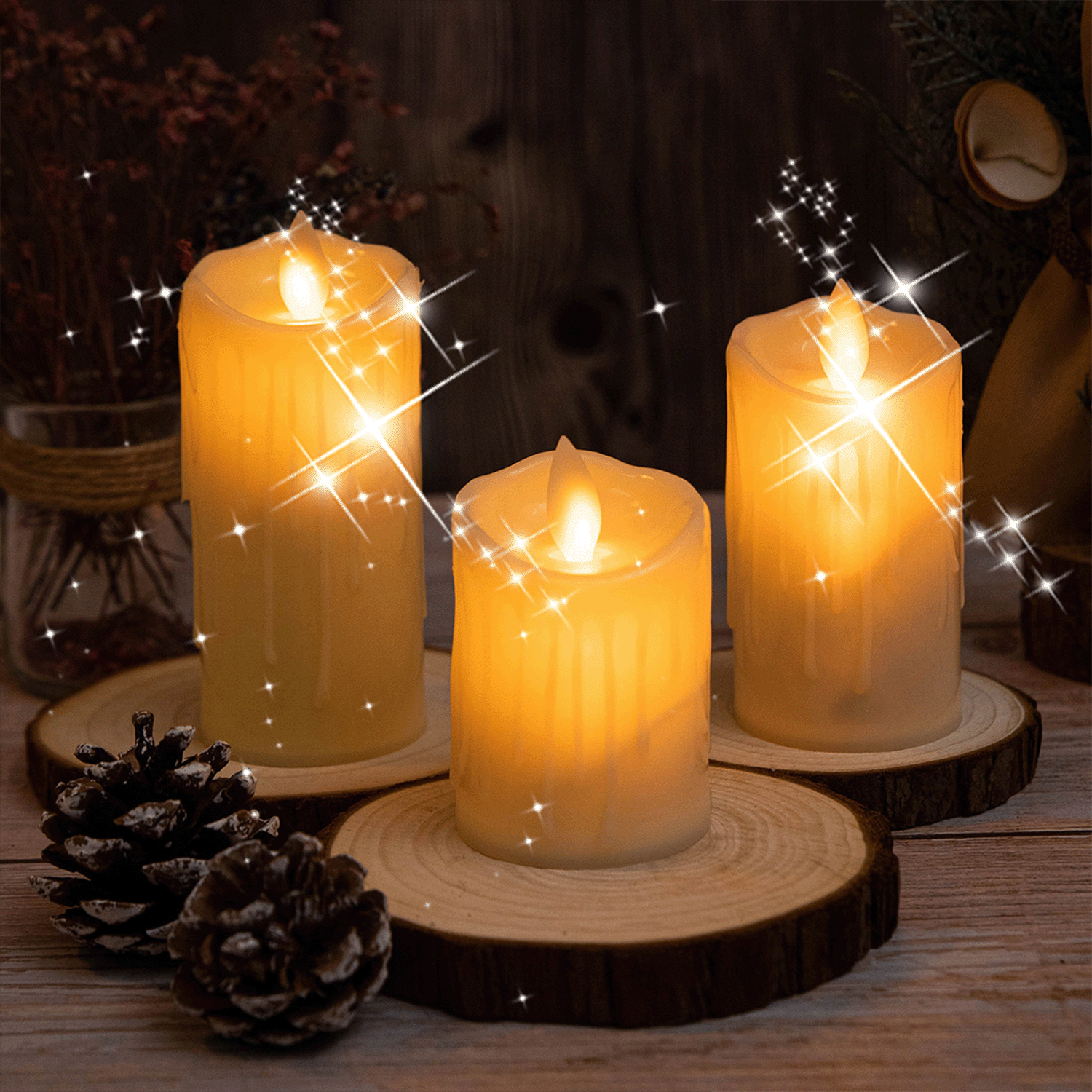 Pxymoer 3Pcs LED Warm White Tea Lights Candles Looks Real with Battery Operated , No Flickering